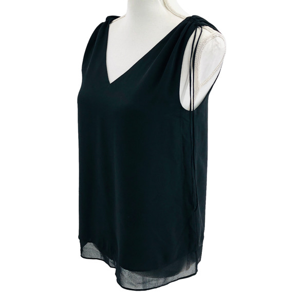 Naked Zebra NEW Womens Size Small Ruched Sleeveless Chiffon Blouse in Black - Picture 3 of 7